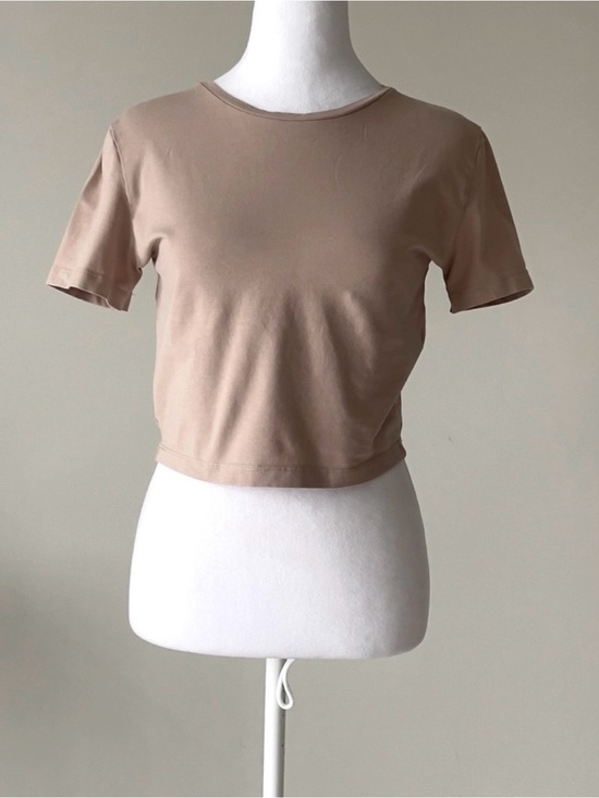 Zara Tops - ZARA Women’s Round Neck Cropped Short Sleeve T- Shirt in Taupe Size Medium EUC